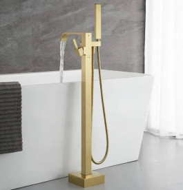 Смеситель для ванной Rea Carat напольный с душевым гарнитуром матовое золото REA-B6522