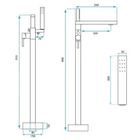 Смеситель для ванной Rea Flores напольный с душевым гарнитуром хром REA-B2712
