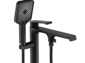 Смеситель для ванной Rea Hass напольный с душевым гарнитуром черный REA-B6401