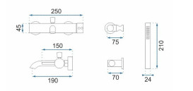 Смеситель для ванной Rea Lungo однорычажный с душевым гарнитуром золото REA-B6635
