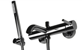 Смеситель для ванной Rea Lungo однорычажный с душевым гарнитуром черный глянцевый REA-B4422