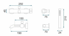 Смеситель для ванной Rea Lungo однорычажный с душевым гарнитуром черный глянцевый REA-B4422