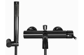 Смеситель для ванной Rea Lungo однорычажный с душевым гарнитуром черный глянцевый REA-B4422