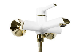 Смеситель для ванной Rea Melia однорычажный с душевым гарнитуром белый/золото REA-B2710