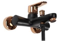 Змішувач для ванної Rea Mild одноважільний з душовим гарнітуром чорний/рожеве золото REA-B4813