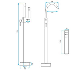 Смеситель для ванной Rea Mono напольный с душевым гарнитуром черный REA-B2714