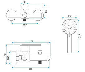 Смеситель для ванной Rea Ontario однорычажный с душевым гарнитуром графит REA-B5515