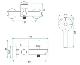 Смеситель для ванной Rea Ontario однорычажный с душевым гарнитуром черный REA-B5512