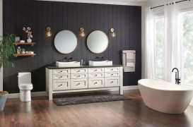 Смеситель для ванной Rea Ortis напольный с душевым гарнитуром черный REA-B0232