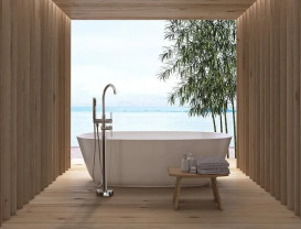 Смеситель для ванной Rea Ortis напольный с душевым гарнитуром хром REA-B1011