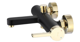 Смеситель для ванной Rea Polo однорычажный с душевым гарнитуром черный/золото REA-B9979