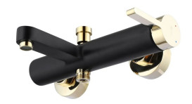 Смеситель для ванной Rea Polo однорычажный с душевым гарнитуром черный/золото REA-B9979