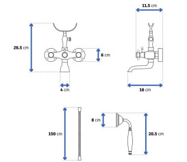 Смеситель для ванной Rea Retro двухвентильный с душевым гарнитуром черный REA-B0224