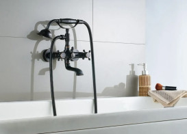 Смеситель для ванной Rea Retro двухвентильный с душевым гарнитуром черный REA-B0224