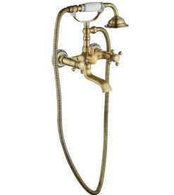 Смеситель для ванной Rea Rustico двухвентильный с душевым гарнитуром матовое золото REA-B0702