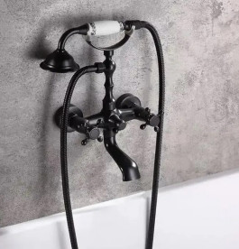 Змішувач для ванної кімнати Rea Rustico двовентильний з душовим гарнітуром чорний REA-B0701