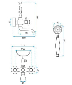 Змішувач для ванної кімнати Rea Rustico двовентильний з душовим гарнітуром чорний REA-B0701