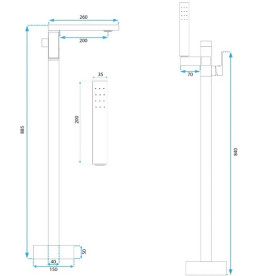 Смеситель для ванной Rea Tery напольный с душевым гарнитуром хром REA-B5305