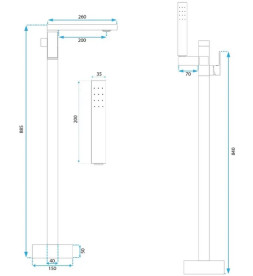 Смеситель для ванной Rea Tery напольный с душевым гарнитуром черный REA-B5304