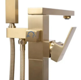 Смеситель для ванной Rea Tery напольный с душевым гарнитуром матовое золото REA-B5307