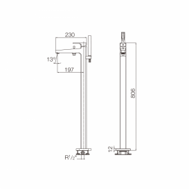 Смеситель для ванной Roca Escuadra напольный однорычажный с ручным душем латунь хром A5A2720C0N