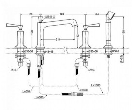 Змішувач для ванни TOTO Classic на 4 отвори з душовою лійкою золото DB244C # PG
