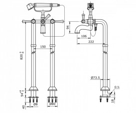 Смеситель для ванной TOTO Freestanding напольный двухрычажный хром TX445SELMV3N