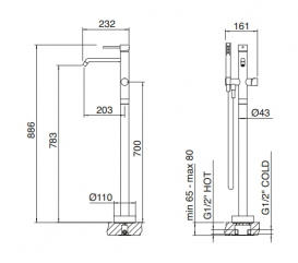 Смеситель для ванной Treemme Up однорычажный напольный чёрный матовый 5703NN10