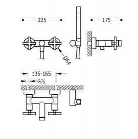 Змішувач для ванни Tres Bimax-Tres двухвентильний з ручним душем хром 163874