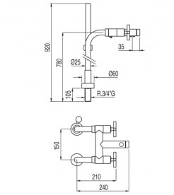 Смеситель для ванной Tres Bimax-Tres двухвентильный напольный хром 163194