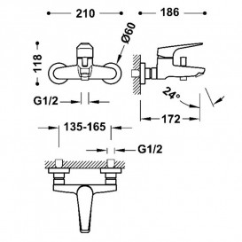 Змішувач для ванної Tres Canigo одноважільний хром 21727010