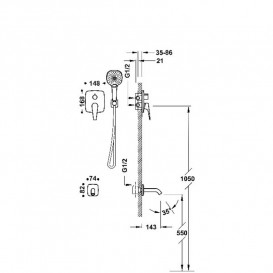 Смеситель для ванной Tres Canigo Plus на 2 потребителя с душевым гарнитуром хром 21828006