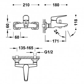 Смеситель для ванной Tres Canigo Plus однорычажный с душевым набором хром 21817001