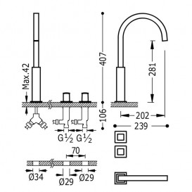 Смеситель для ванной Tres Cuadro colors двухвентильный монтаж на борт ванны сталь 00810504AC