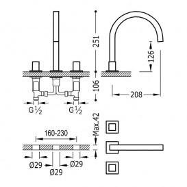 Смеситель для ванной Tres Cuadro Tres двухвентильный монтаж на борт ванны хром 00810502