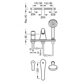 Змішувач для ванної Tres K-Tres одноважільний з ручним душем монтаж на борт ванни хром 169145