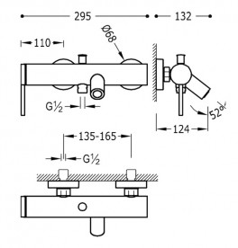 Смеситель для ванной Tres Mono-Term с ручным душем хром 20117001