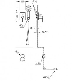 Змішувач для ванни Tres Mono-Term з ручним душем і наповнювальним клапаном 06218013