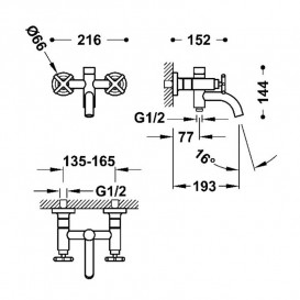 Змішувач для ванної кімнати Tres Mont Blanc з душовим гарнітуром матовий чорний 28317601NM