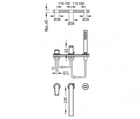 Смеситель для ванной Tres Project-Tres врезной c ручной лейкой черный матовый 21116101NM