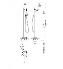 Смеситель для ванной Tres Study colors напольный с ручным душем золото 26247002OR