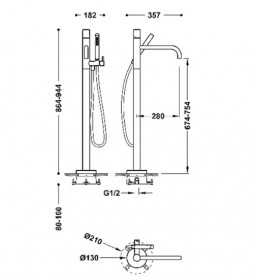 Змішувач для ванної кімнати Tres Study Exclusive підлоговий з душовим набором чорна бронза 26247002KMB