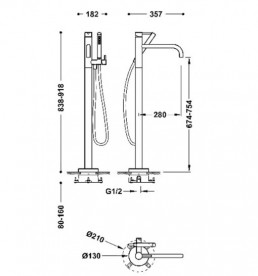 Смеситель для ванной Tres Study Exclusive напольный с душевым набором металлик черный 26247001KM