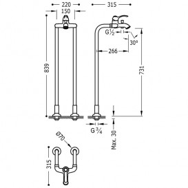 Смеситель для ванной Tres Tres-Сlasic однорычажный с напольным водозабором и ручным душем состаренная латунь матовая 24219402LM
