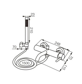 Смеситель для ванной VBI Milano с душевым гарнитуром черный VBI-050106BL