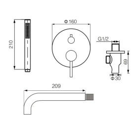 Змішувач для ванної кімнати VBI Milano прихованого монтажу з душовим гарнітуром нікель VBI-050107NI