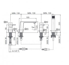 Смеситель на борт ванны Vema Lys на борт ванны с ручным душем хром V25150B0010