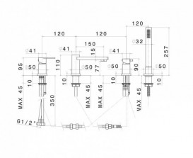 Смеситель на борт ванны  Vema Plavis с ручным душем хром V01150B0010