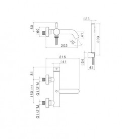 Смеситель для ванной Vema Tiber steel с ручным душем нержавеющая сталь V17081A005