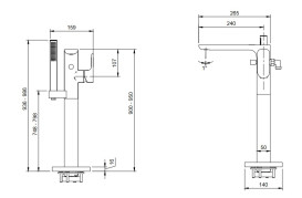 Змішувач для ванної кімнати Villeroy & Boch Universal Taps & Fittings підлоговий з душовим гарнітуром хром TVT00050300061